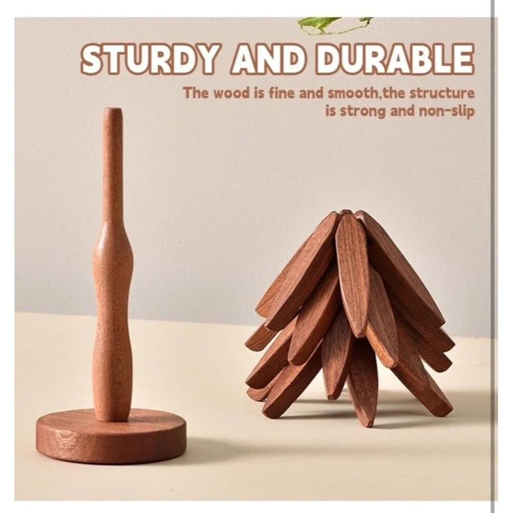 Wooden Trivets for Hot Dishes Tree Shape Set Foldable Kitchen Pot Holders